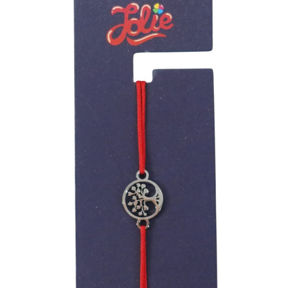Martisor Bratara din Inox pentru Copii, Jolie, Textil si Inox, Snur Rosu, Model Copacul Vietii, Argintiu