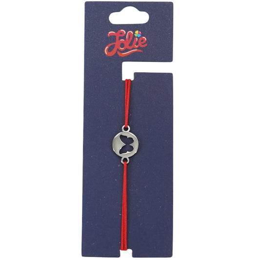 Martisor Bratara din Inox pentru Copii, Jolie, Textil si Inox, Snur Rosu, Model Fluture, Argintiu