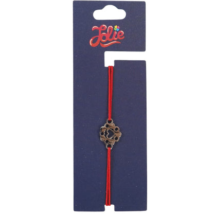 Martisor Bratara din Inox pentru Copii, Jolie, Textil si Inox, Snur Rosu, Model Inima, Argintiu