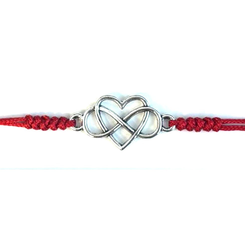 Martisor tip Bratara cu Pandantiv Metalic, Jolie, cu Snur Textil Rosu Impletit, Model Inima Infinit, Dimensiune Reglabila, Ambalata Individual