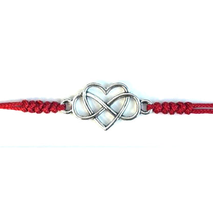 Martisor tip Bratara cu Pandantiv Metalic, Jolie, cu Snur Textil Rosu Impletit, Model Inima Infinit, Dimensiune Reglabila, Ambalata Individual