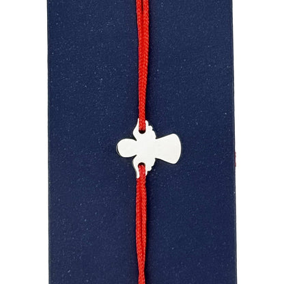 Martisor Bratara Inox pentru Copii, Jolie, Model Inger, din Inox si Metal Inox, Snur Rosu, Argintiu