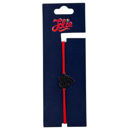 Martisor Bratara din Inox pentru Copii, Jolie, Textil si Inox, Snur Rosu, Model Inimioara, Argintiu