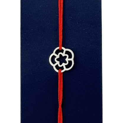 Martisor Bratara Inox pentru Copii, Jolie, Model Stea in floare, din Inox si Metal Inox, Snur Rosu, Argintiu