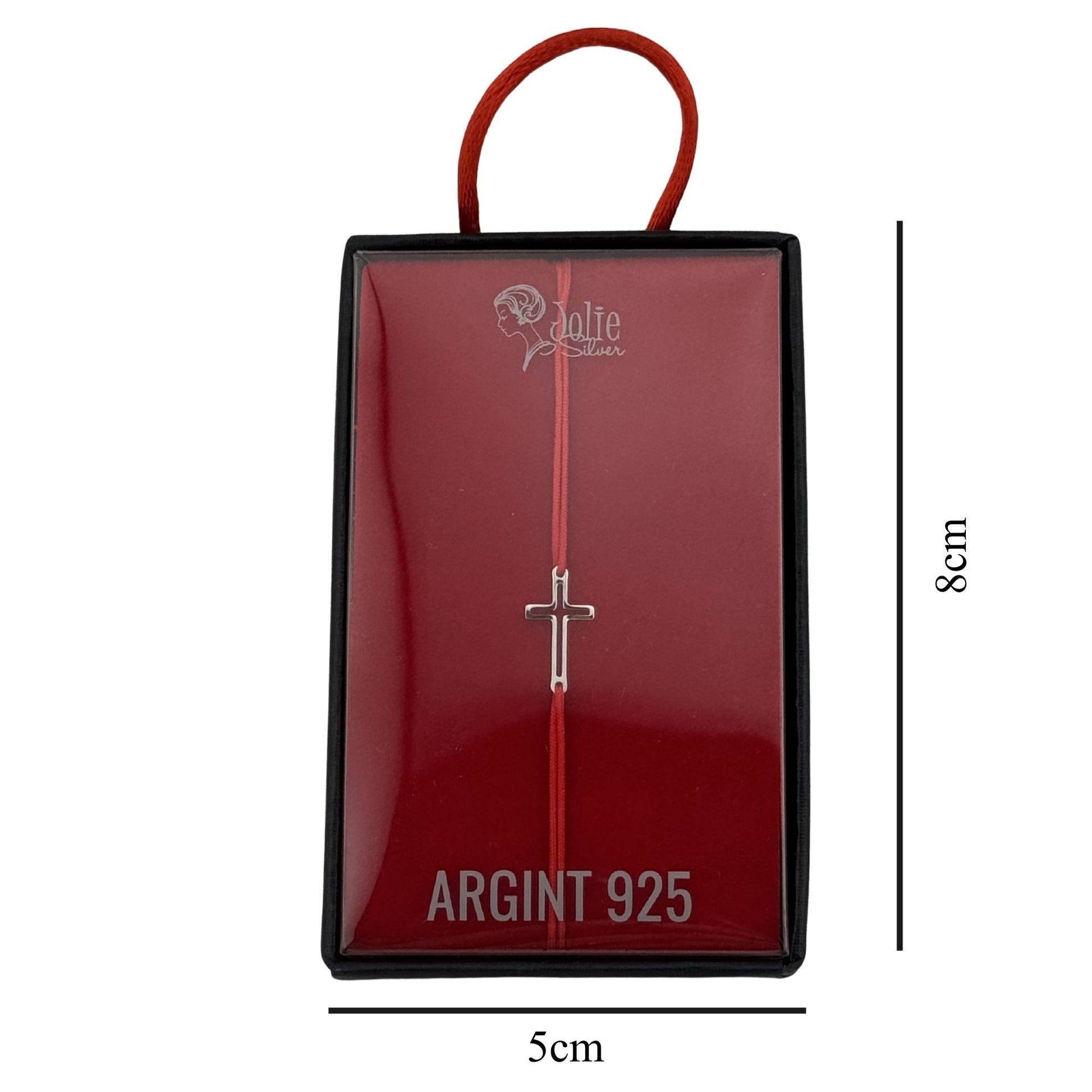 Martisor Bratara, Jolie, Argint 925, Model Cruce, Snur Rosu Reglabil, Fara Pietre, Argintiu