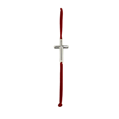 Martisor Bratara, Jolie, Argint 925, Model Cruce, Snur Rosu Reglabil, Fara Pietre, Argintiu