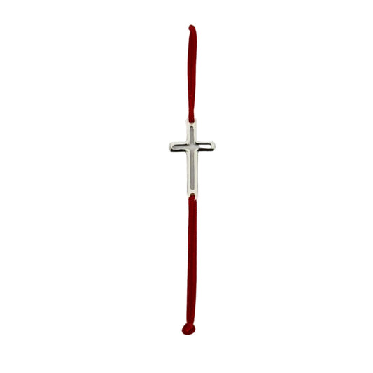 Martisor Bratara, Jolie, Argint 925, Model Cruce, Snur Rosu Reglabil, Fara Pietre, Argintiu