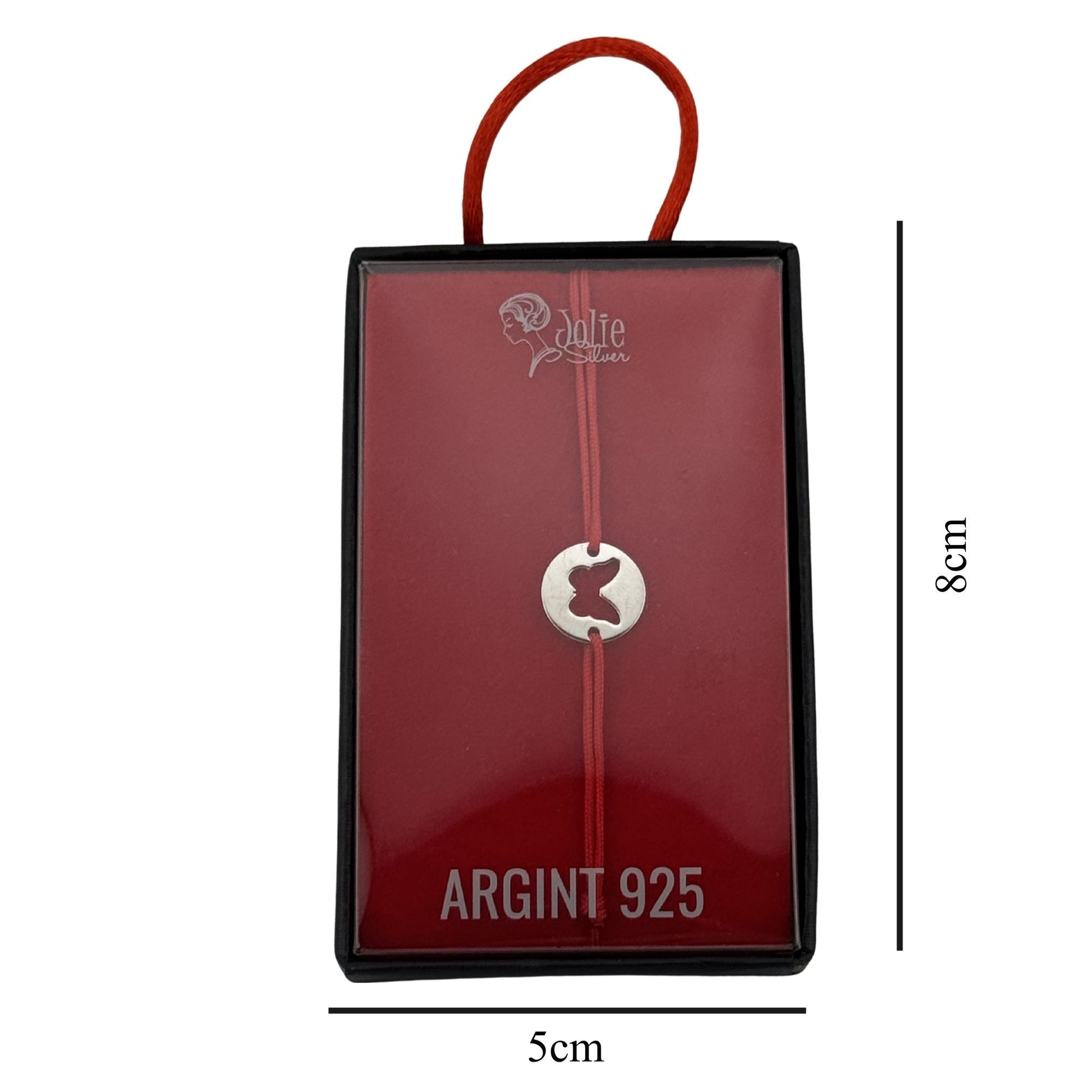 Martisor Bratara, Jolie, Argint 925, Model Fluture Decupat, Snur Rosu Reglabil, Fara Pietre, Argintiu