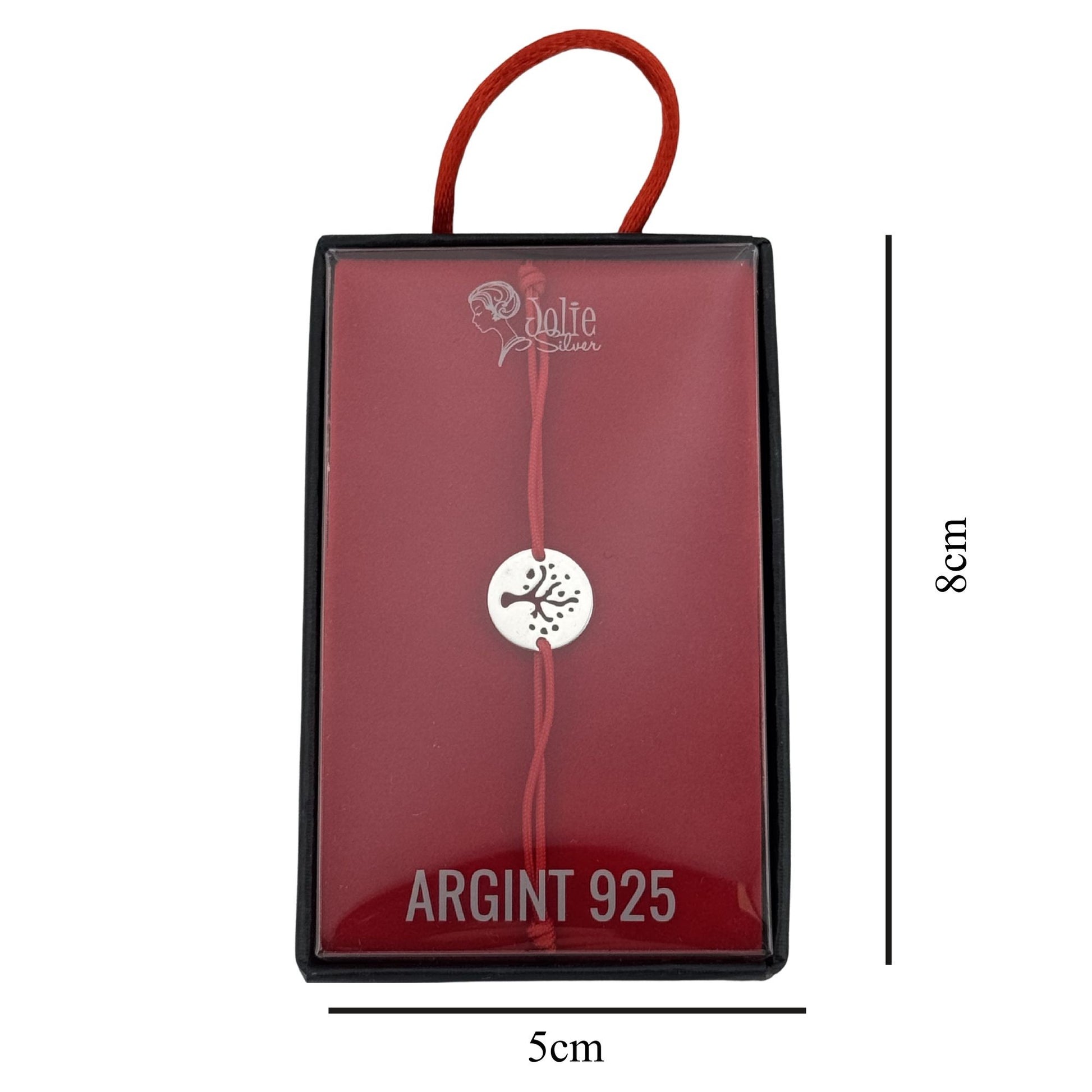 Martisor Bratara, Jolie, Argint 925, Model Pomul Vietii Decupat, Snur Rosu Reglabil, Fara Pietre, Argintiu