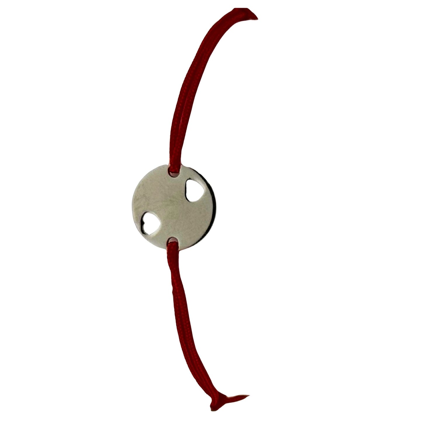 Martisor Bratara, Jolie, Argint 925, Model Rotund Doua Inimi, Snur Rosu Reglabil, Fara Pietre, Argintiu