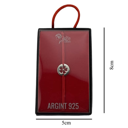 Martisor Bratara, Jolie, Argint 925, Model Trifoi Decupat, Snur Rosu Reglabil, Fara Pietre, Argintiu