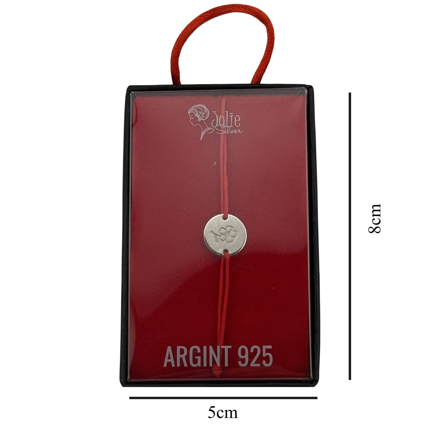 Martisor Bratara, Jolie, Argint 925, Model Trifoi Gravat, Snur Rosu Reglabil, Fara Pietre, Argintiu
