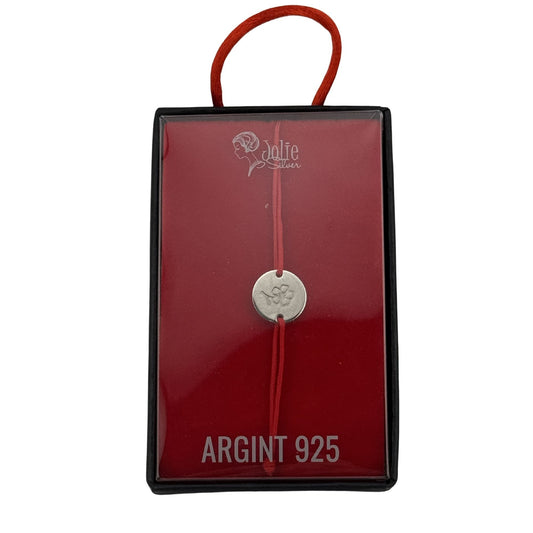 Martisor Bratara, Jolie, Argint 925, Model Trifoi Gravat, Snur Rosu Reglabil, Fara Pietre, Argintiu