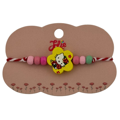 Martisor Bratara Multicolora pentru Copii, Jolie, din Lemn si Textil, Model Pisica