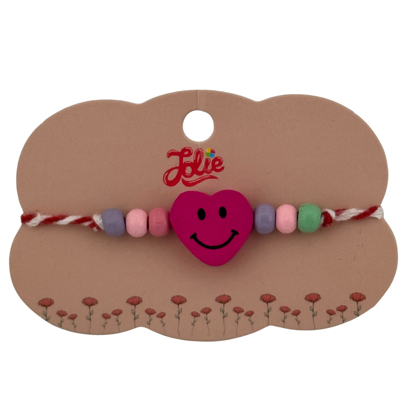 Martisor Bratara Multicolora pentru Copii, Jolie, din Lemn si Textil, Model Inima