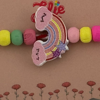 Martisor Bratara Multicolora pentru Copii, Jolie, din Lemn si Textil, Model Curcubeu