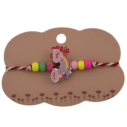 Martisor Bratara Multicolora pentru Copii, Jolie, din Lemn si Textil, Model Curcubeu