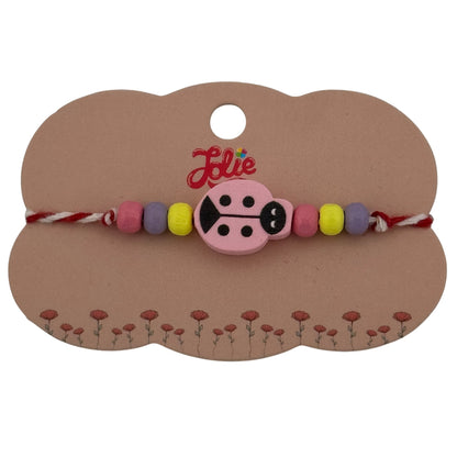 Martisor Bratara Multicolora pentru Copii, Jolie, din Lemn si Textil, Model Buburuza