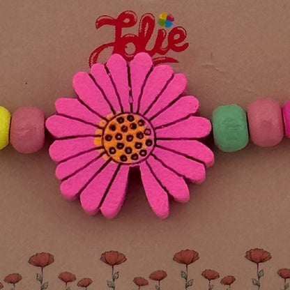 Martisor Bratara Multicolora pentru Copii, Jolie, din Lemn si Textil, Model Floare