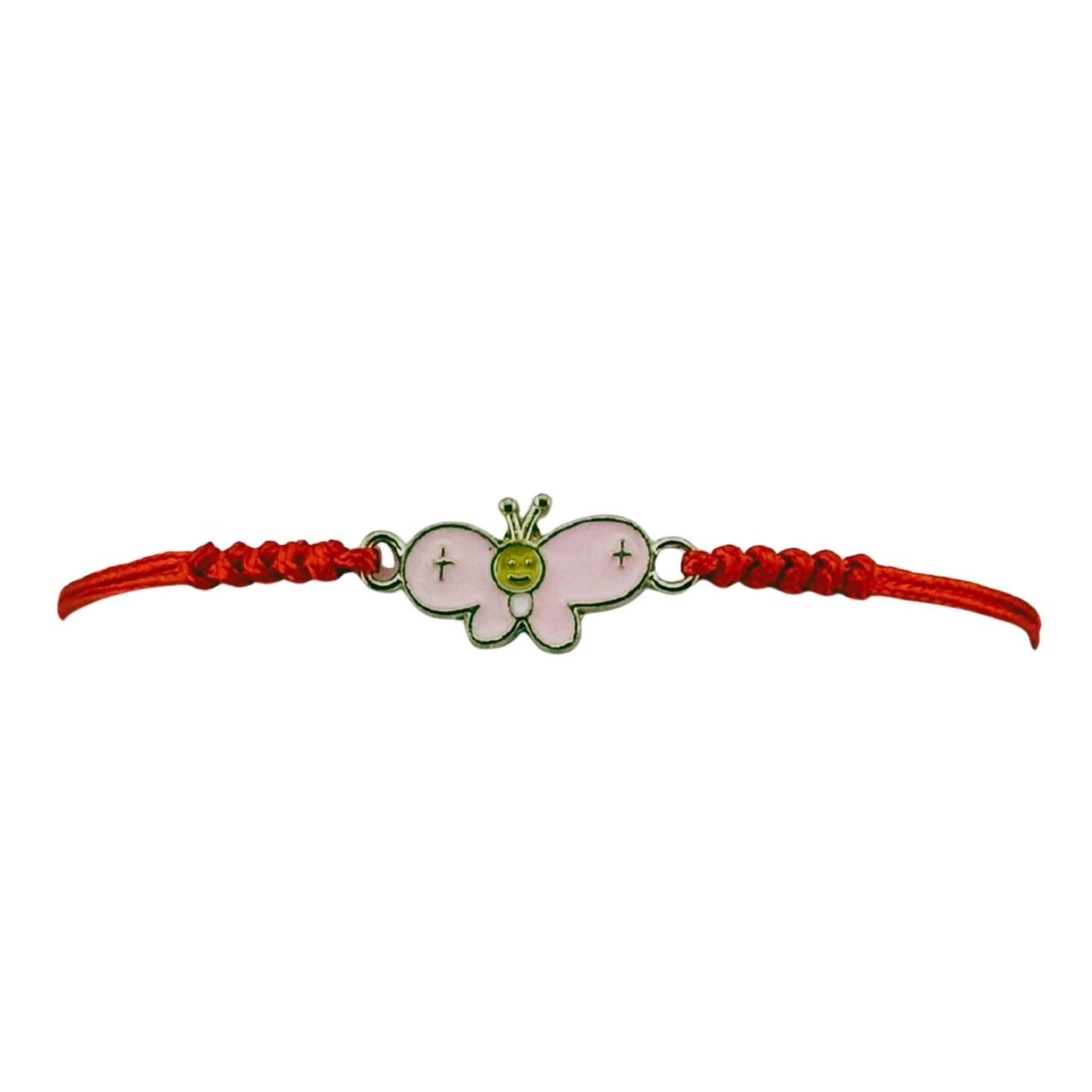 Martisor Bratara pentru Dama si Copii, Jolie, Model Fluture Vesel, Set 12 bucati, Pandantiv Emailat Roz, Snur Reglabil, Rosu
