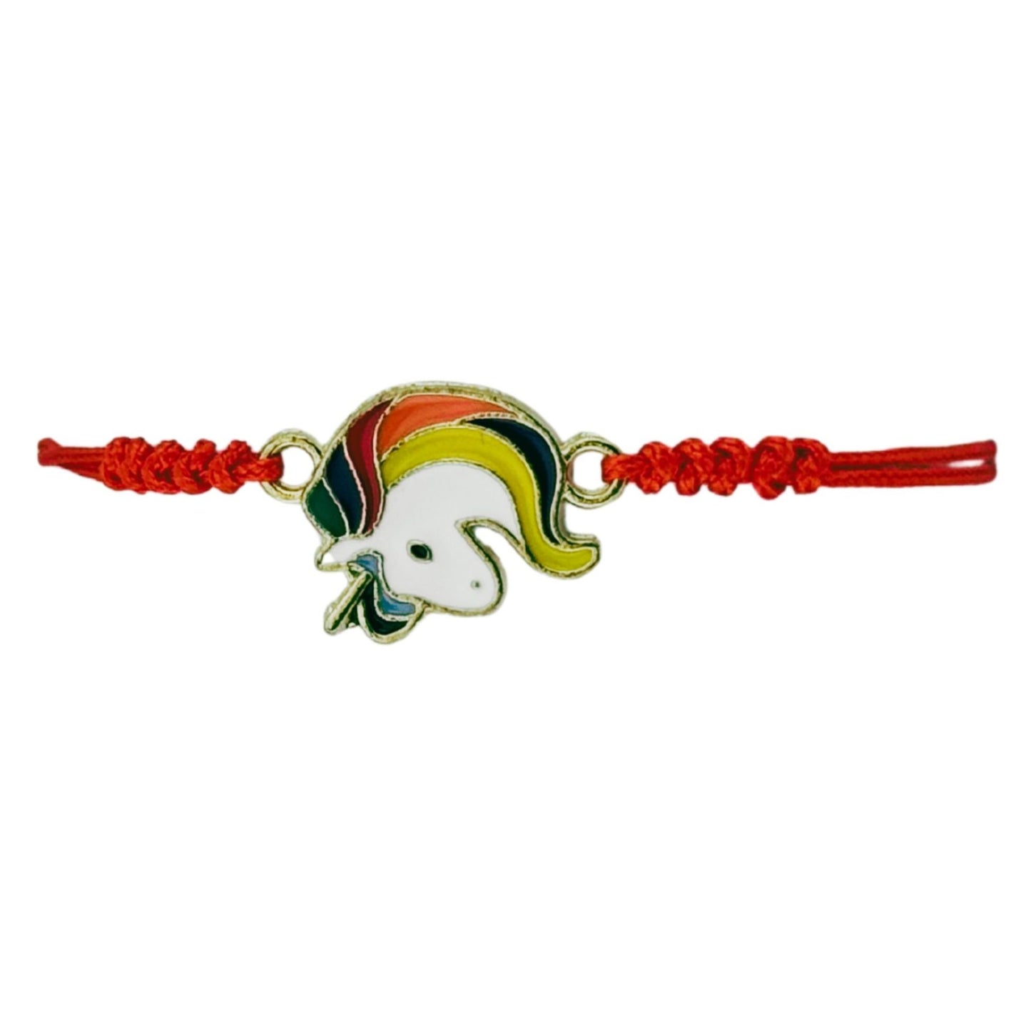 Martisor Bratara pentru Dama si Copii, Jolie, Model Unicorn Magic cu Curcubeu, Set 12 bucati, Pandantiv Emailat, Snur Reglabil, Rosu/Multicolor