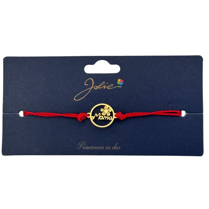 Martisor Bratara Primavara, Textil si Inox, Jolie, Snur Rosu, Model Mama, Auriu