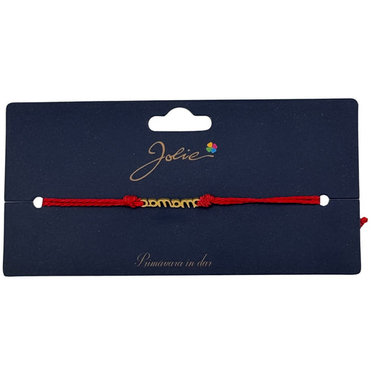 Martisor Bratara Primavara, Textil si Inox, Jolie, Snur Rosu, Model Scris Mama, Auriu