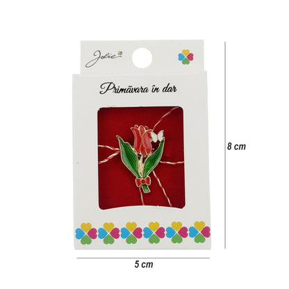 Martisor Brosa, Jolie, Model Lalea, Metal Emailat in Culori, Sistem de Prindere cu Ac, Dimensiune 2.5–3 cm, Ambalaj Individual cu Design, Multicolor
