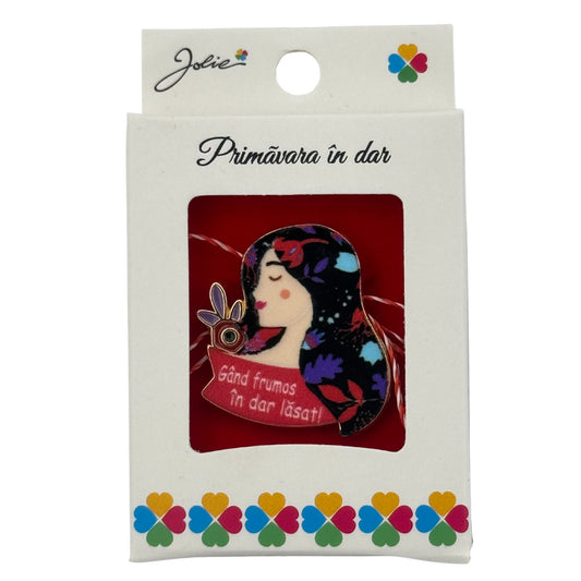 Martisor Brosa Mica in Cutie, Jolie, Design cu Mesaj, Material Metal, Dimensiune 2.5-3 cm, Model Fata