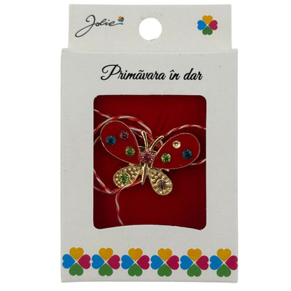 Martisor Brosa Mica in Cutie, Jolie, Dimensiune Brosa 2.5-3cm, Material Metal, Model Fluture Rosu