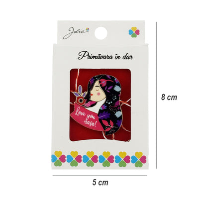 Martisor Brosa, Jolie, Model Love You Nasa, Metal Emailat in Culori, Sistem de Prindere cu Ac, Dimensiune 2.5–3 cm, Ambalaj Individual cu Design, Multicolor
