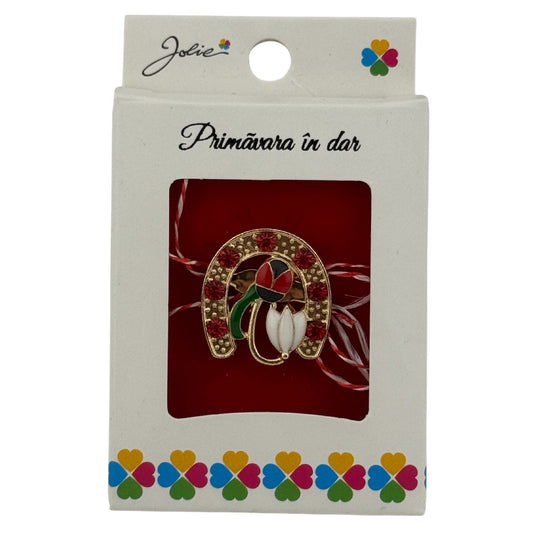 Martisor Brosa Mica in Cutie, Jolie, Dimensiune Brosa 2.5-3cm, Material Metal, Model Potcoava Buburuza Ghiocel
