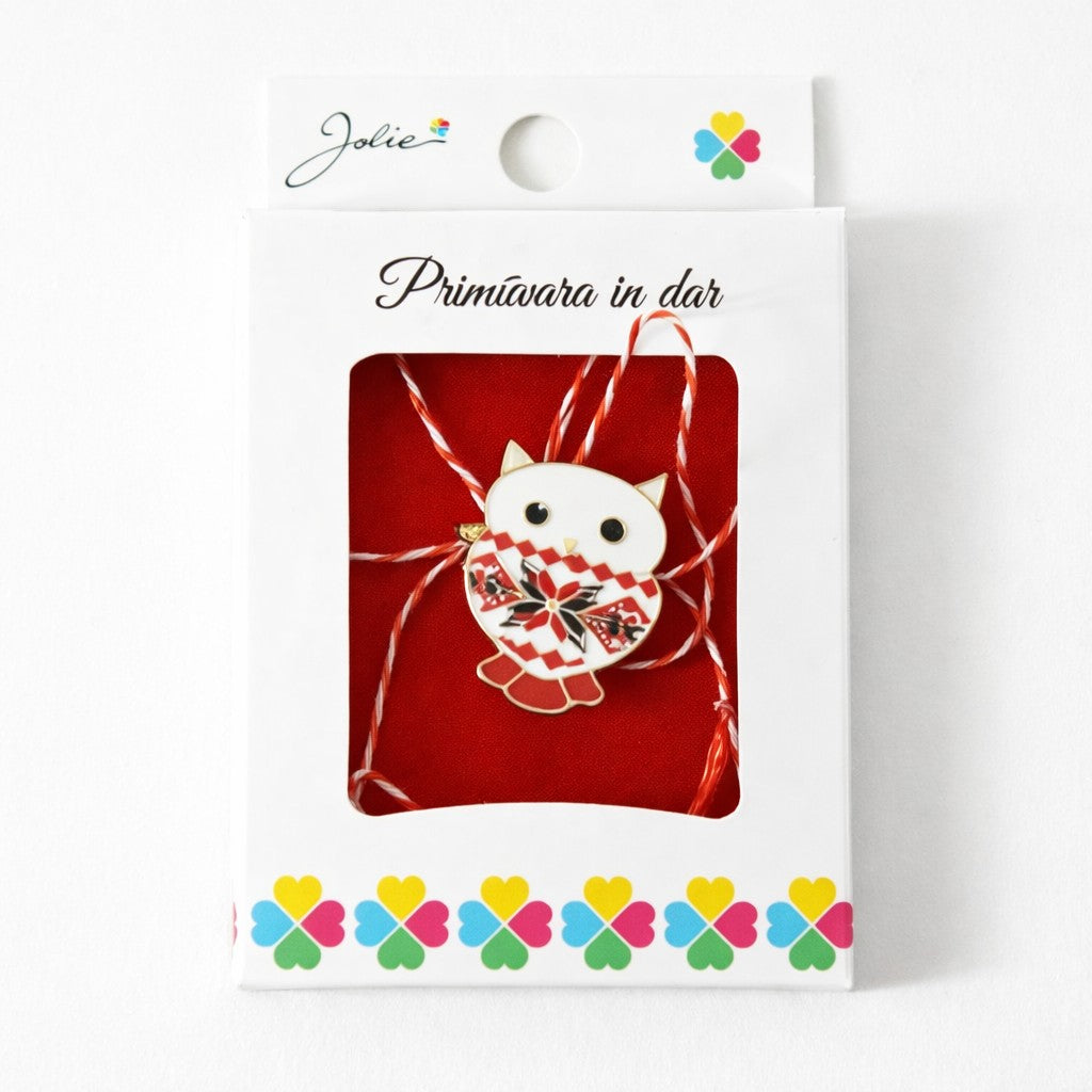 Martisor Brosa Mica in Cutie, Jolie, Dimensiune Brosa 2,5-3 cm, Material Metal, Model Bufnita Traditionala, Multicolor