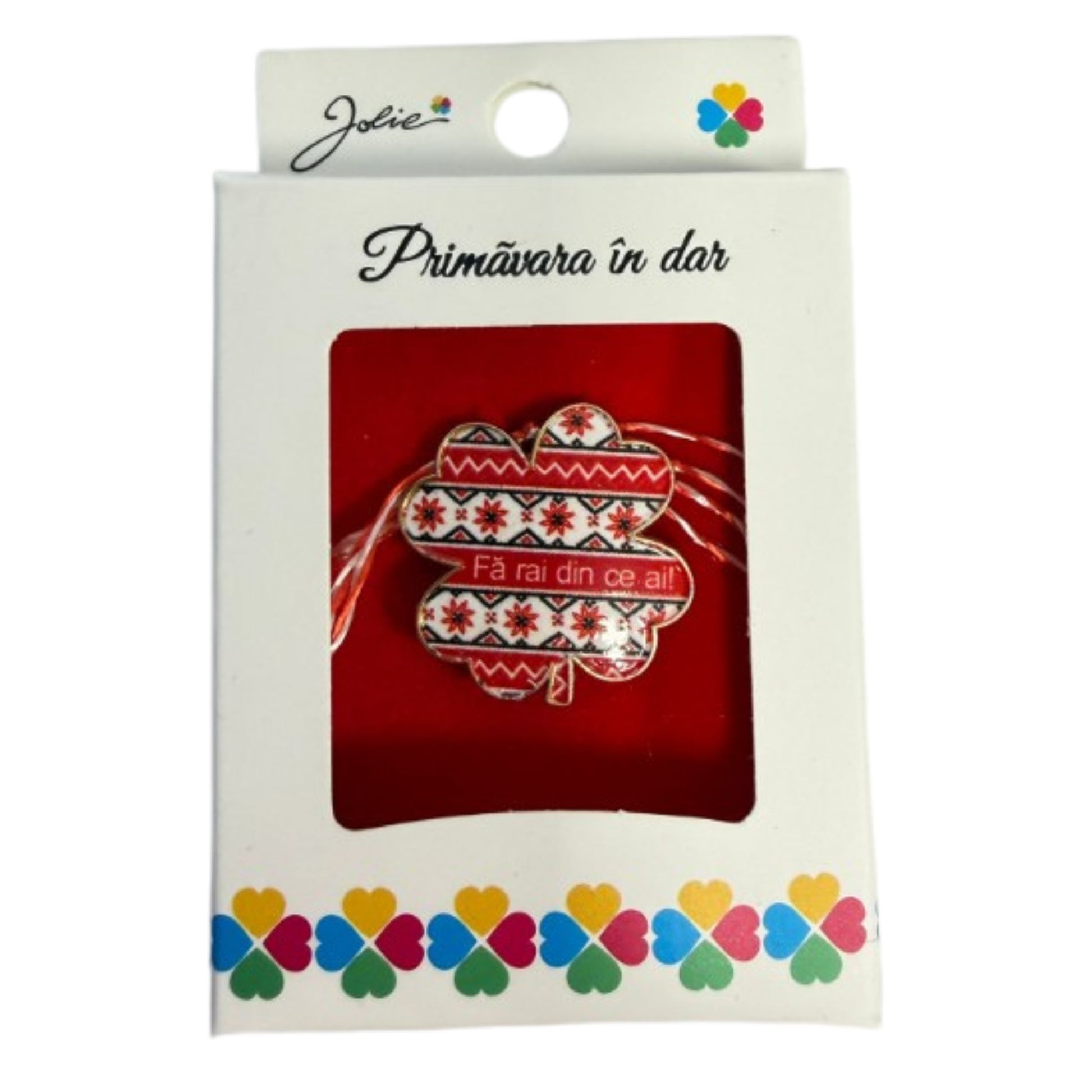Martisor Brosa Mica in Cutie, Jolie, Design cu Mesaj, Dimensiune 2.5-3 cm, Material Metal, Model Traditional Trifoi