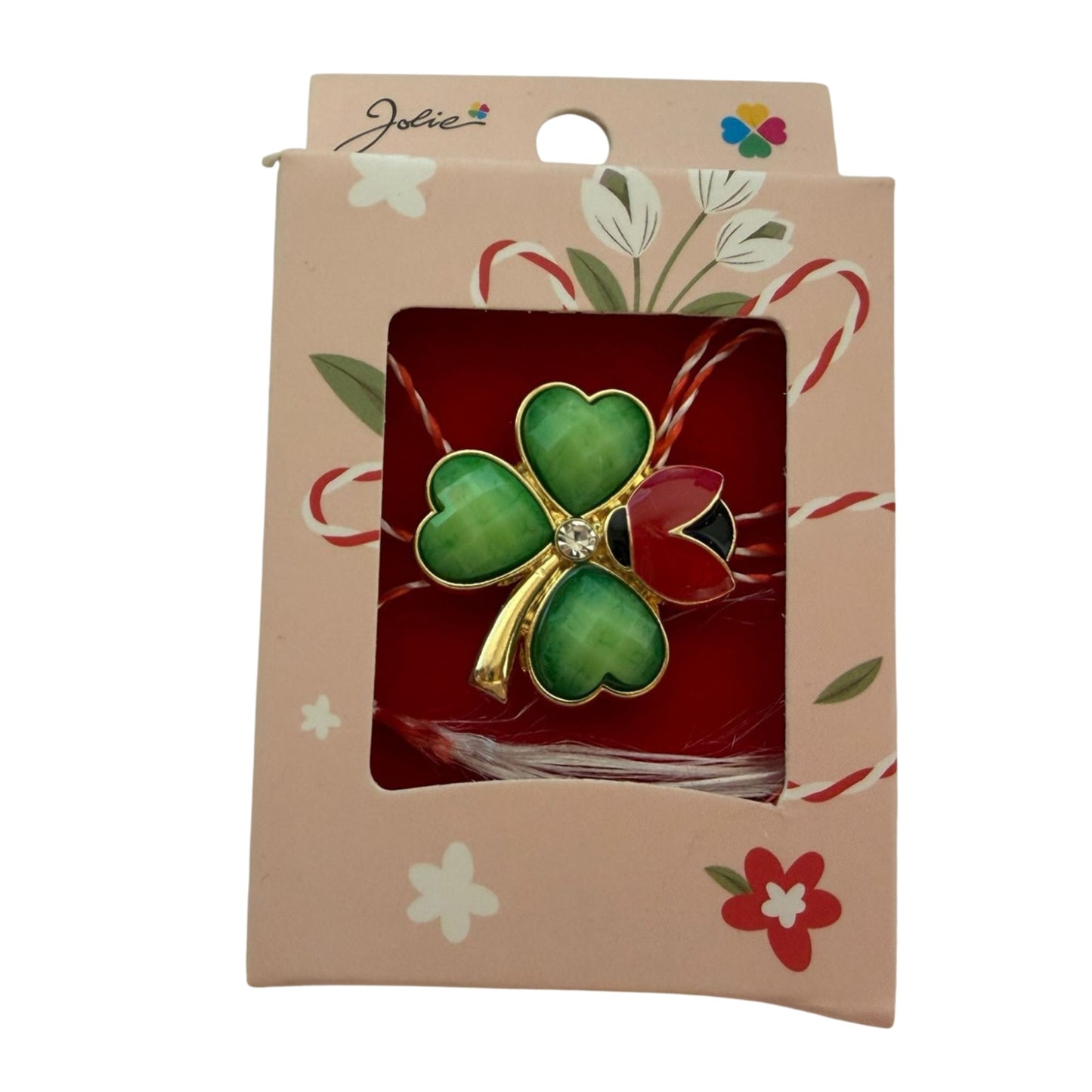 Martisor Brosa Mica in Cutie, Jolie, Dimensiune Brosa 2.5-3cm, Material Metal, Model Trifoi, Cutie Roz