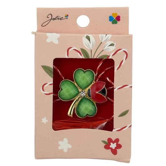 Martisor Brosa Mica in Cutie, Jolie, Dimensiune Brosa 2.5-3cm, Material Metal, Model Trifoi, Cutie Roz