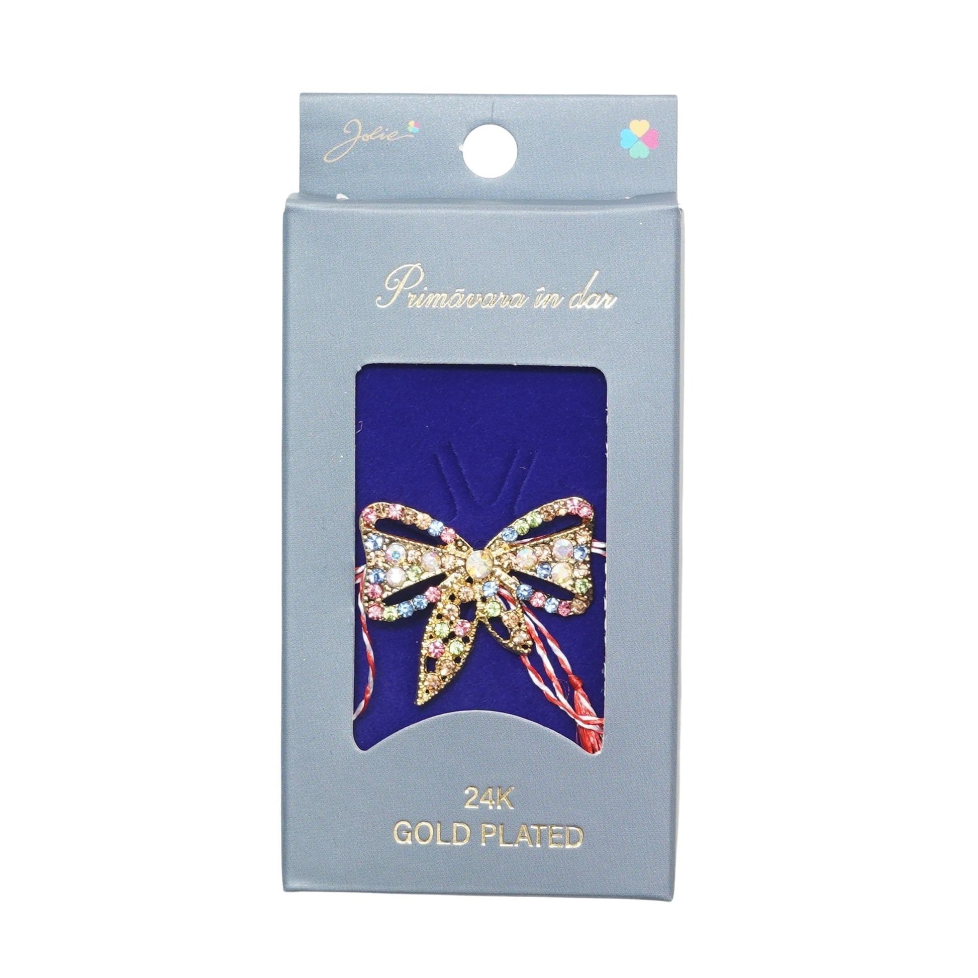 Martisor Brosa Placata cu Aur 24K, Jolie, Ambalaj Carton cu Design, Material Metal, Model Fundita, Dimensiune Brosa 2 - 3 cm, Multicolor
