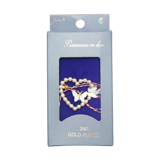 Martisor Brosa Placata cu Aur 24K, Jolie, Ambalaj Carton cu Design, Material Metal, Model Inima, Dimensiune Brosa 2 - 3 cm, Auriu/Alb