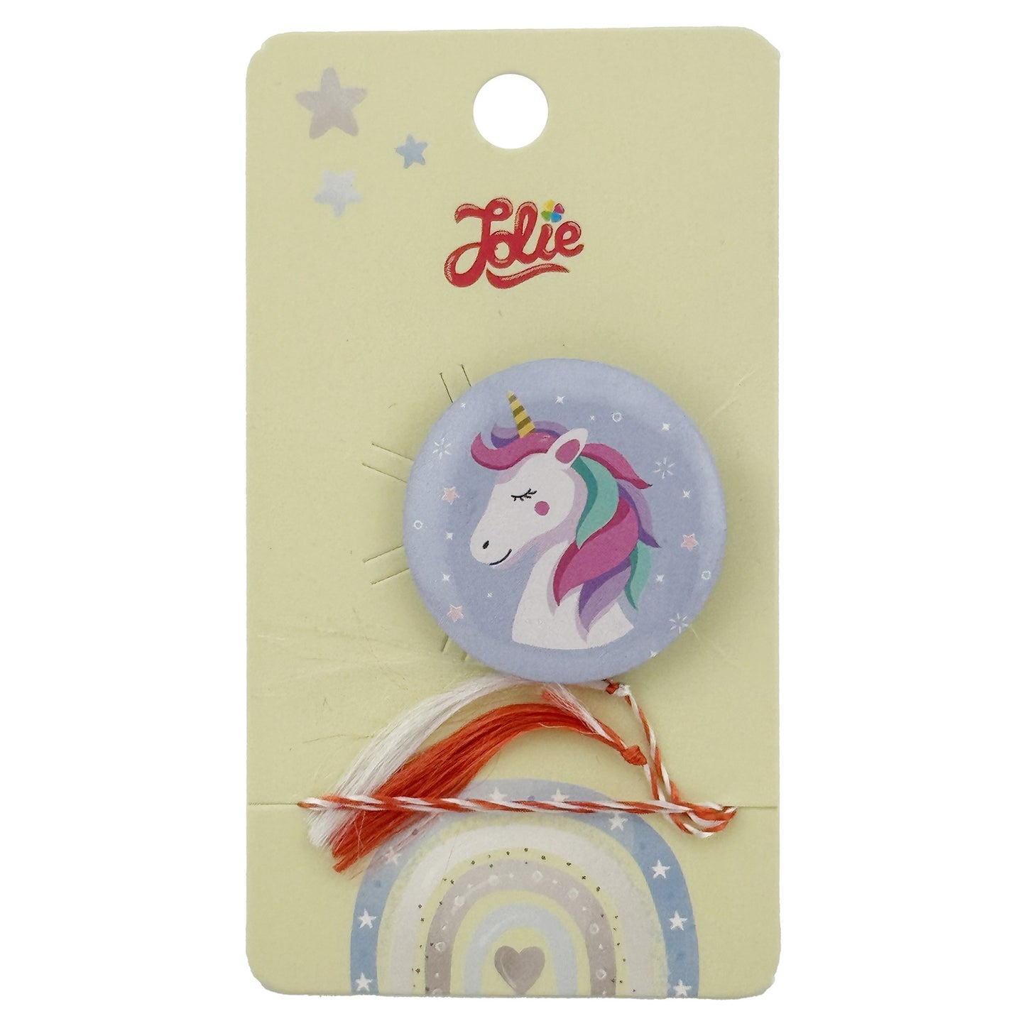 Martisor cu Brosa pentru copii, Jolie, Material Metal, Ambalaj Carton cu Design, Model Unicorn, Mov