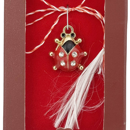 Martisor Pandantiv, Jolie, Drag de Primavara, Model Buburuza, Rosu/Negru