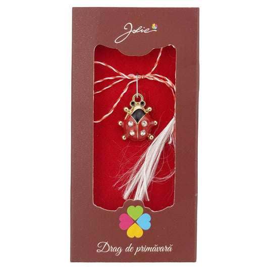 Martisor Pandantiv, Jolie, Drag de Primavara, Model Buburuza, Rosu/Negru