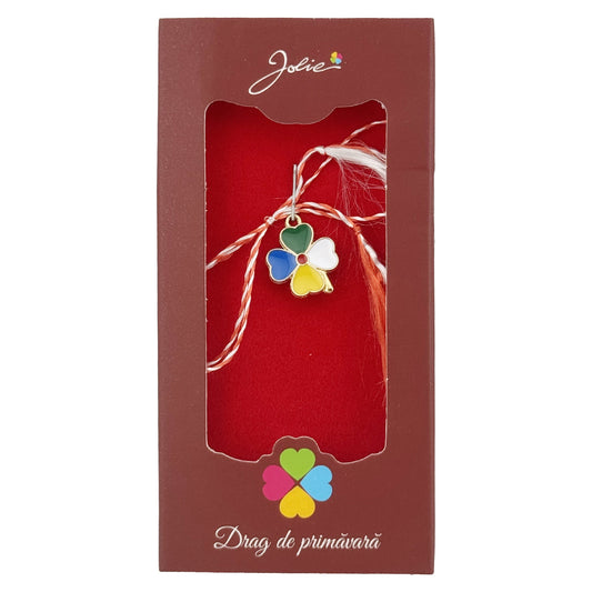 Martisor Pandantiv, Jolie, Drag de Primavara, Model Trifoi Color, Rosu/Negru