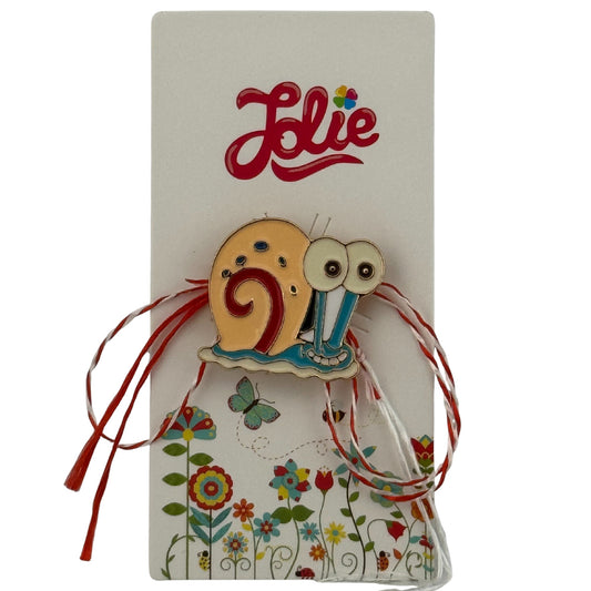 Martisor pentru copii, Jolie, Material Metal, Ambalaj Carton cu Design, Dimensiune Brosa Aproximativ 2x2 cm, Multicolor, Model Melc