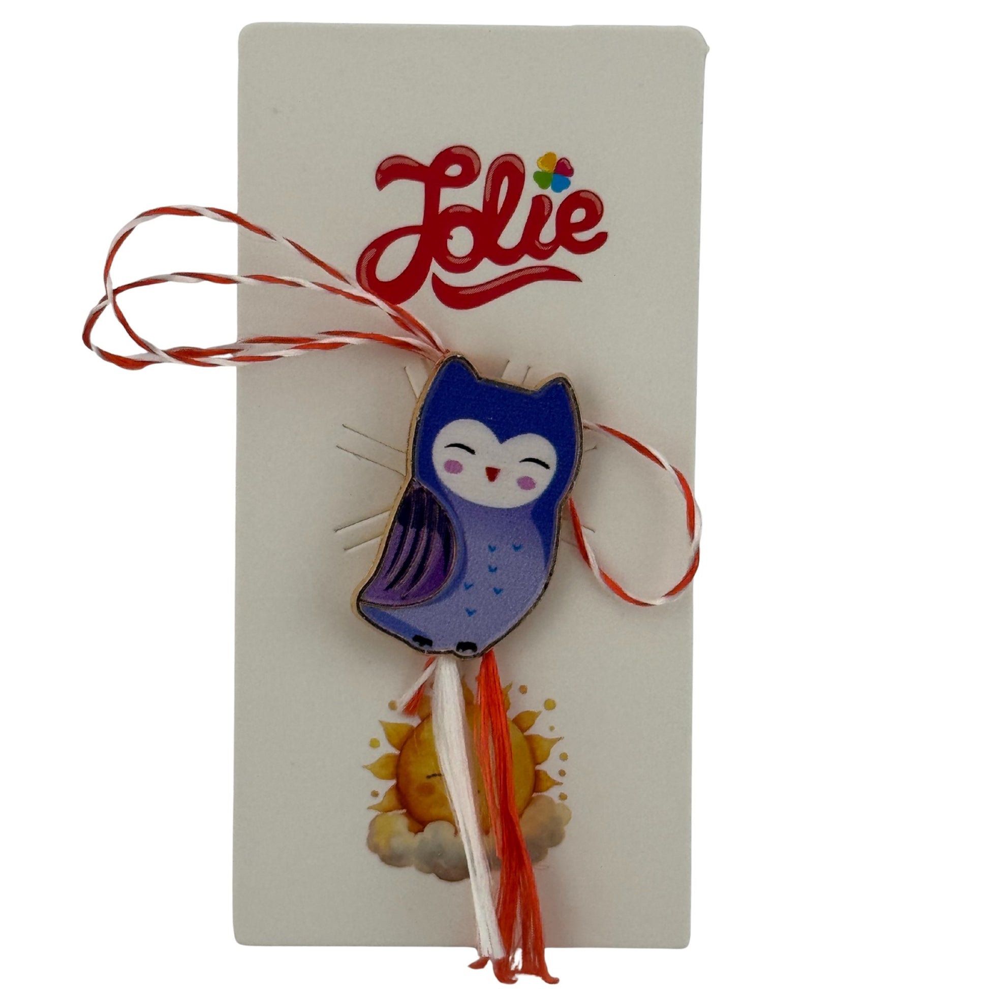 Martisor pentru copii, Jolie, Material Metal, Ambalaj Carton cu Design, Dimensiune Brosa Aproximativ 2x2 cm, Multicolor, Model Pasare