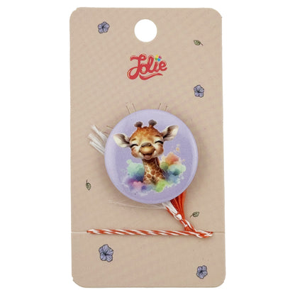 Martisor cu Brosa pentru copii, Jolie, Material Metal, Ambalaj Carton cu Design, Model Girafa, Mov multicolor
