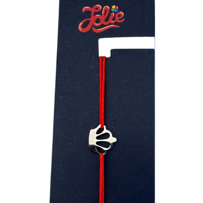 Martisor Bratara din Inox pentru Copii, Jolie, Textil si Inox, Snur Rosu, Model Coroana, Argintiu