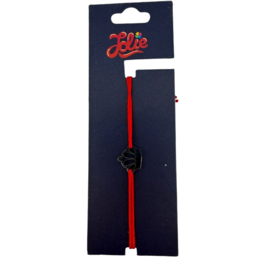 Martisor Bratara din Inox pentru Copii, Jolie, Textil si Inox, Snur Rosu, Model Coroana, Argintiu