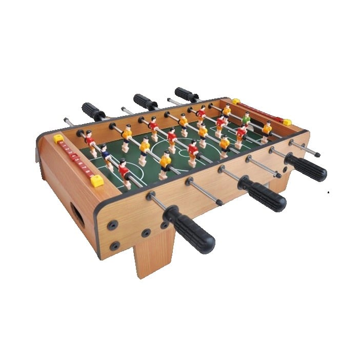 Masa de Fotbal cu Teren, Klevo, cu Picioare Scurte, 6 Manere, Tablou de Scor, 50 x 25 x 18 cm, din Lemn/Otel/ABS, Maro