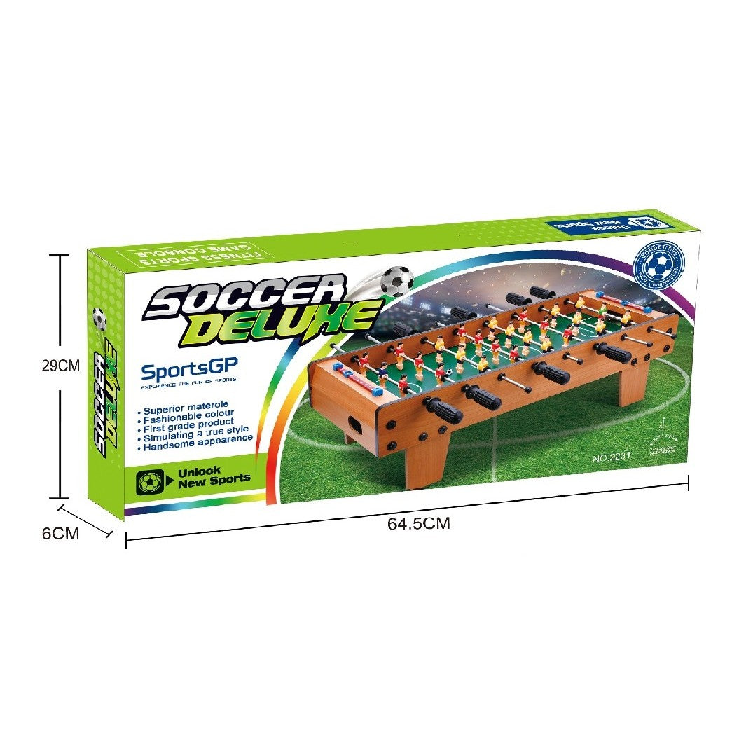 Masa de Fotbal cu Teren, Klevo, cu Picioare Scurte, 8 Manere, Tablou de Scor, 64 x 20 x 47 cm, din Lemn/Otel/ABS, Maro