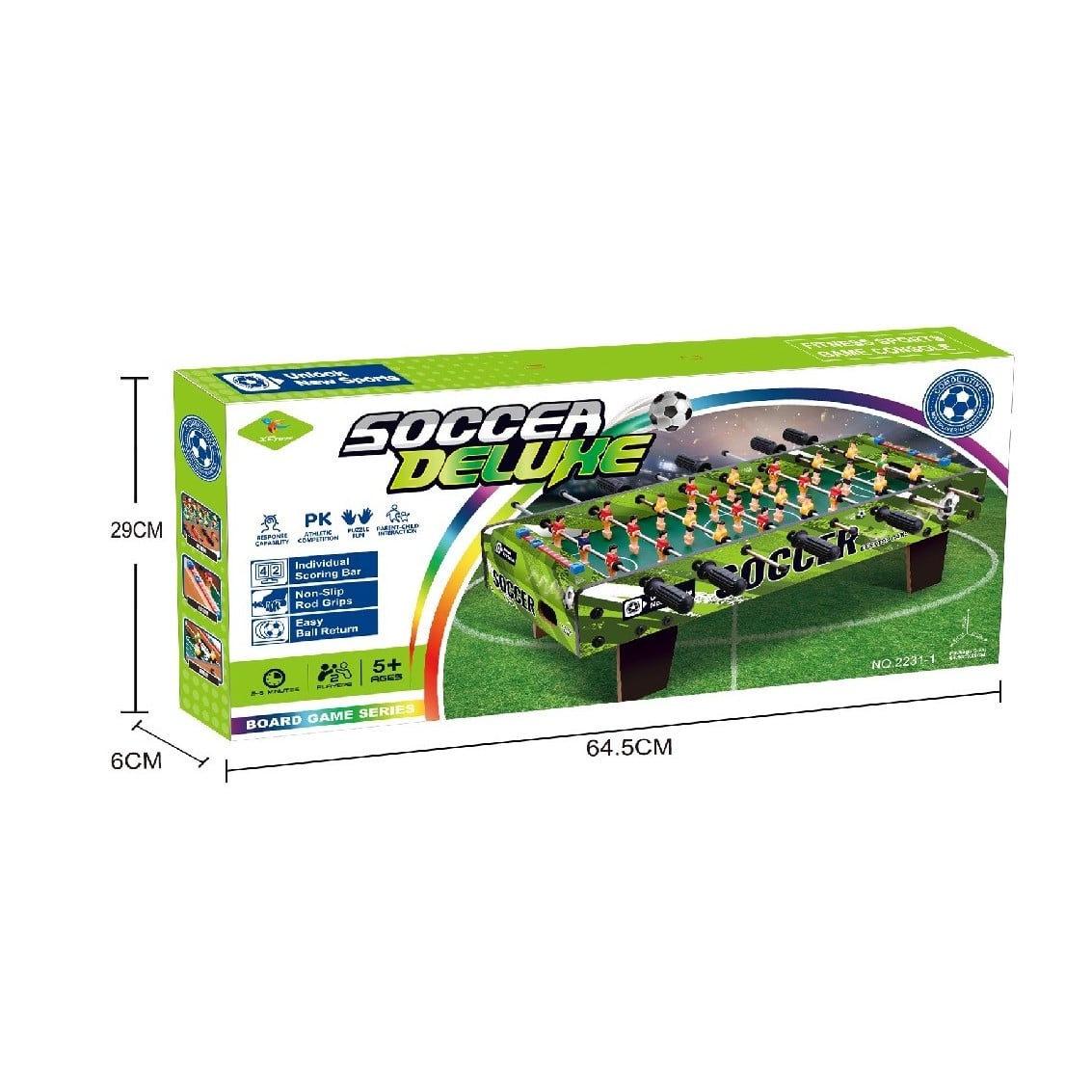 Masa de Fotbal cu Teren, Klevo, cu Picioare Scurte, 8 Manere, Tablou de Scor, 64 x 20 x 47 cm, din Lemn/Otel/ABS, Verde
